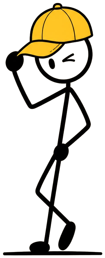 Stick figure tipping a yellow cap